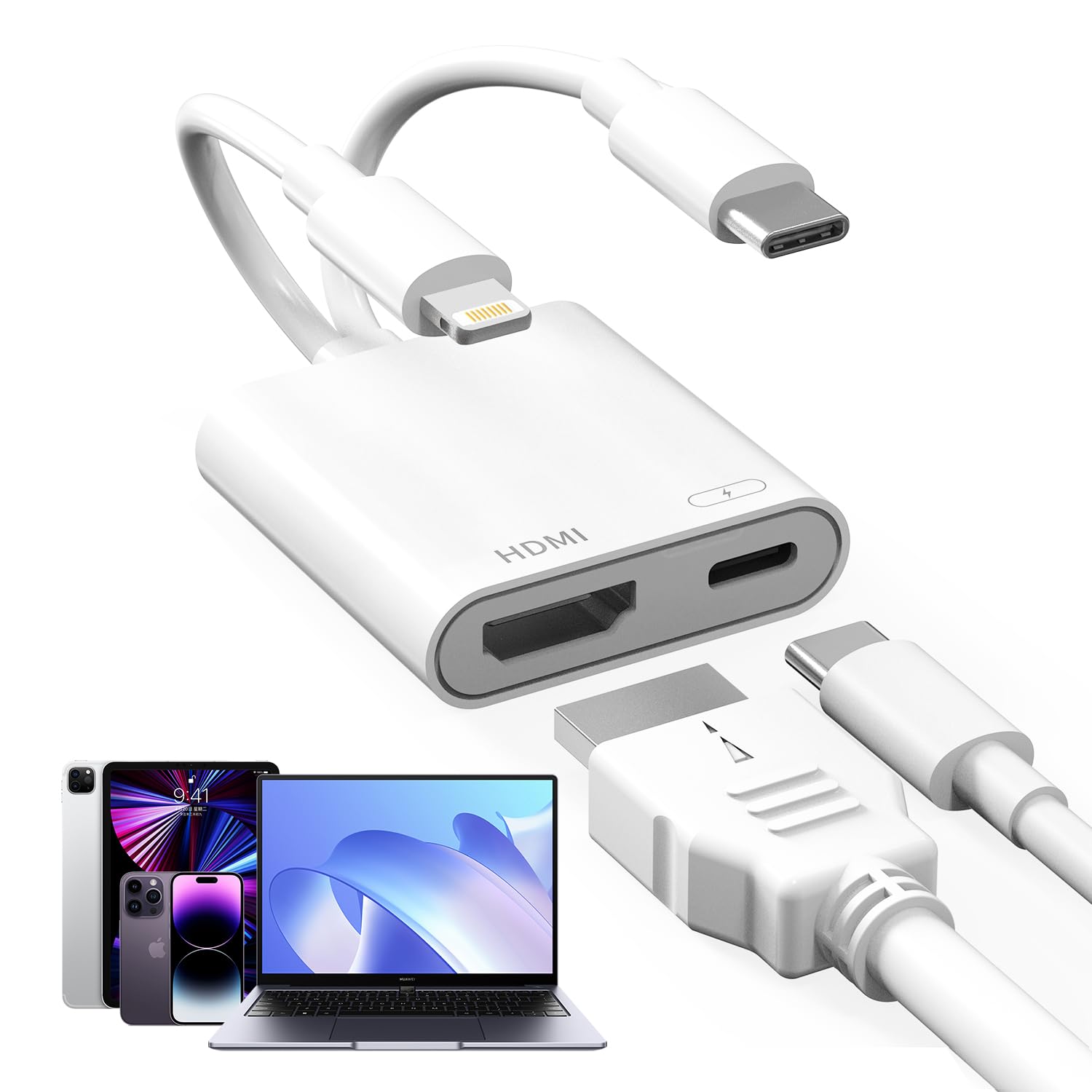Amazon.com: USB-C and Lightning to HDMI Adapter for iPhone ipad to